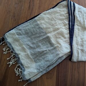 Eileen Fisher organic linen cotton striped scarf